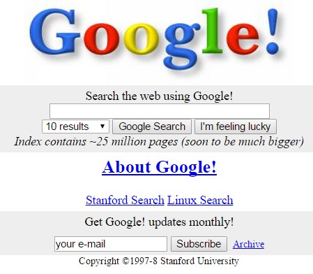 Vavreklam Google Page 1998